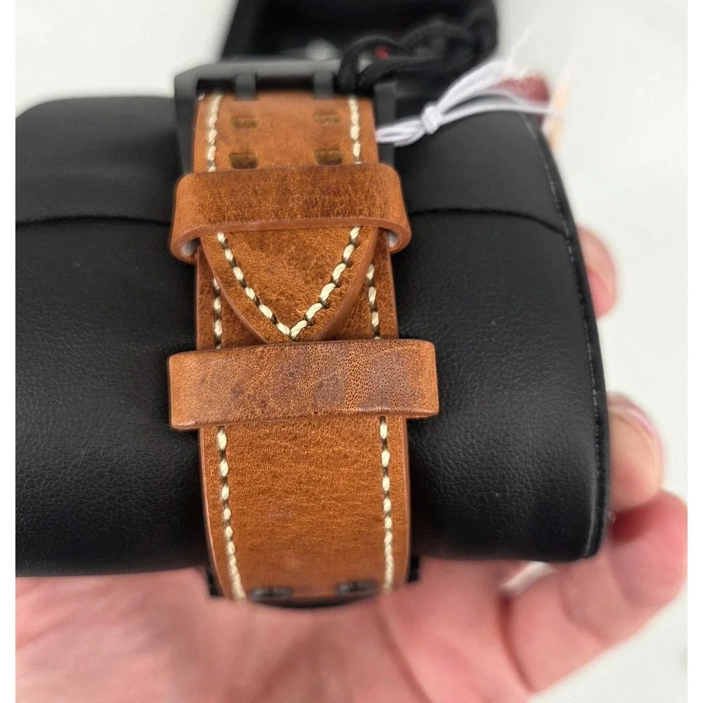 NWT Torgoen T47 Jumbo Black Sapphire‎ GMT 47mm, Brown Leather Strap Retail $325